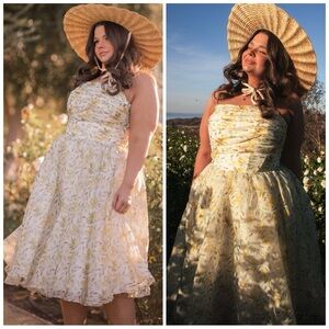 JessaKae Sweet Bee Floral Midi Dress Smocked Cottagecore Romantic Size 14 NWT